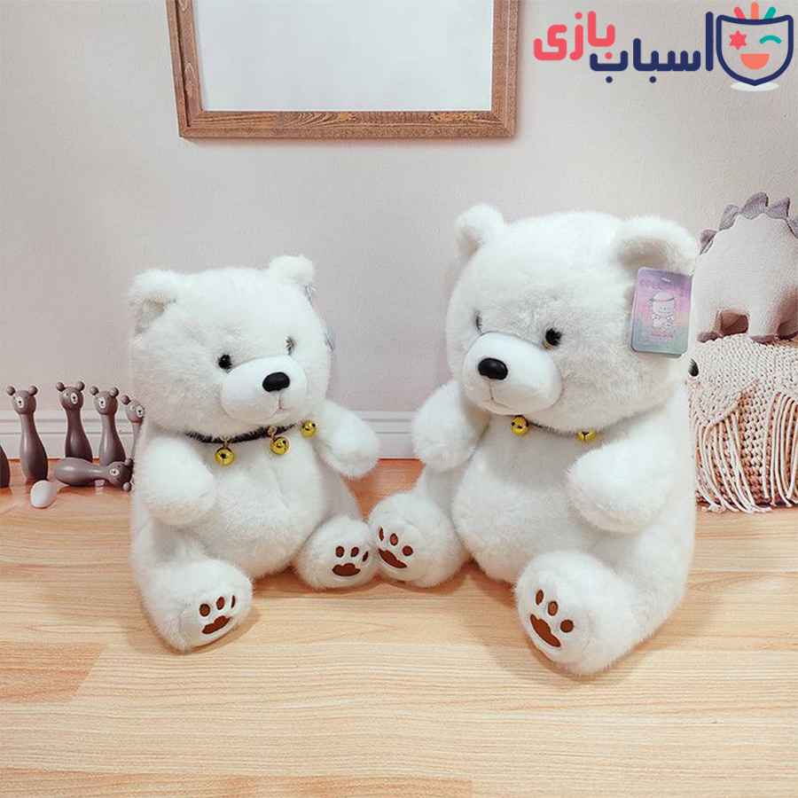 عروسک خرس سفید و قهوه ای دستمال گردنی
