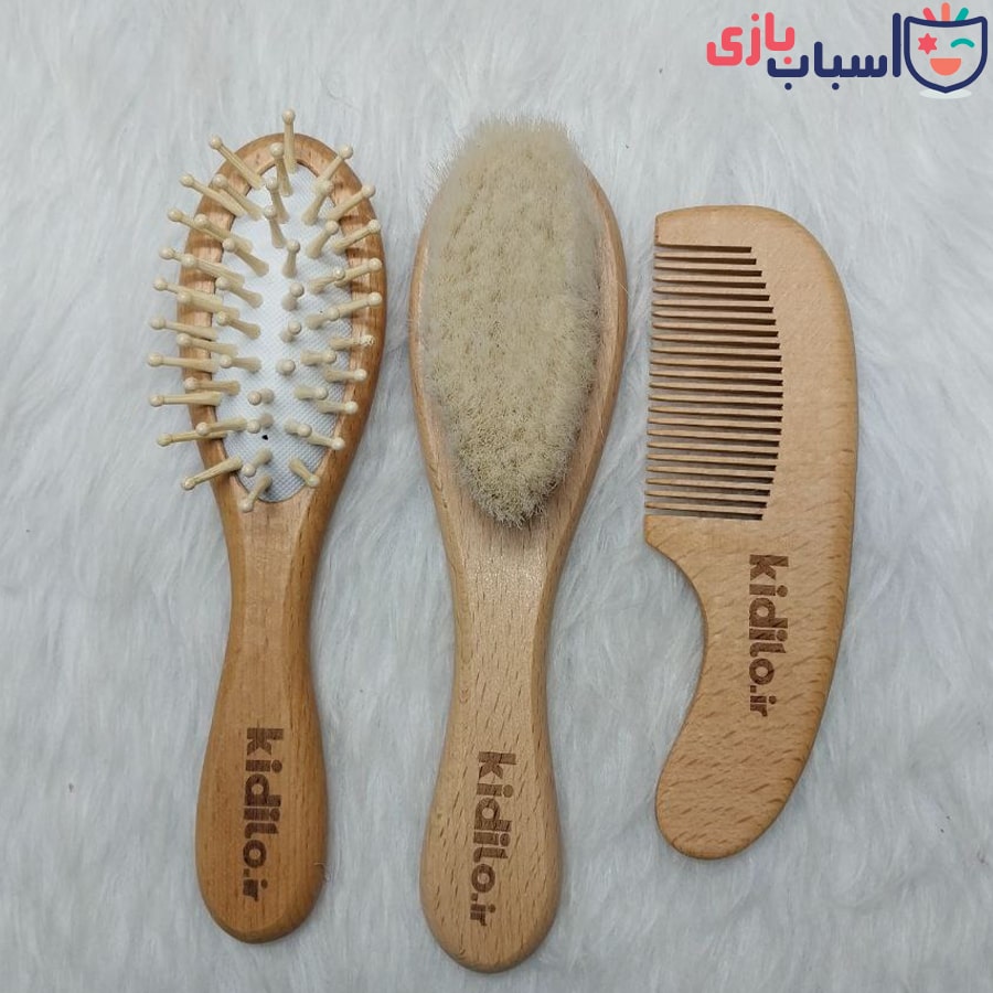 شانه و برس چوبی نوزاد مدل کیدیلو kidilo